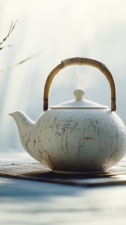 teapot wallpaper, serene art, artistic teapot, background for mobile wallpaper (vertical)