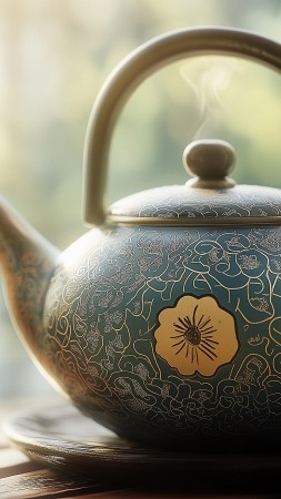 teapot wallpaper, serene art, tranquil, background for mobile wallpaper (vertical)