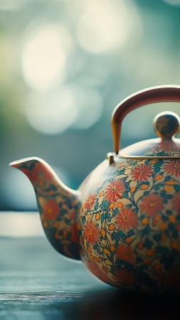 teapot wallpaper, serene, classic, background for mobile wallpaper (vertical)