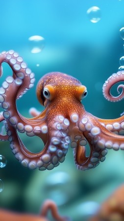 octopus wallpaper, underwater world, aquatic life, background for mobile wallpaper (vertical)