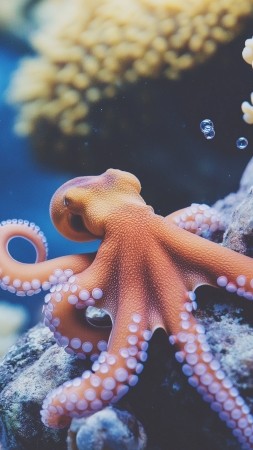 octopus wallpaper, underwater habitat, ocean creatures, background for mobile wallpaper (vertical)