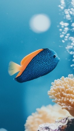 tropical fish wallpaper, underwater ecosystem, aquatic biodiversity, background for mobile wallpaper (vertical)