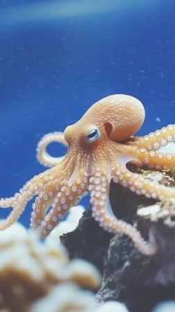 octopus wallpaper, underwater world, ocean habitat, background for mobile wallpaper (vertical)