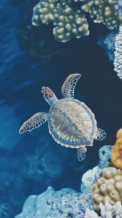 sea turtle wallpaper, underwater world, aquatic life, background for mobile wallpaper (vertical)