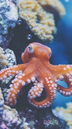 octopus wallpaper, underwater world, sea life, background for mobile wallpaper (vertical)