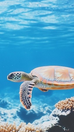 sea turtle wallpaper, underwater life, sea creatures, background for mobile wallpaper (vertical)