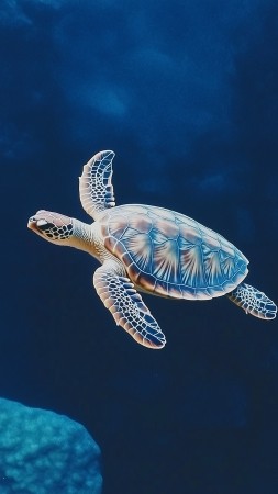 sea turtle wallpaper, underwater world, ocean habitat, background for mobile wallpaper (vertical)