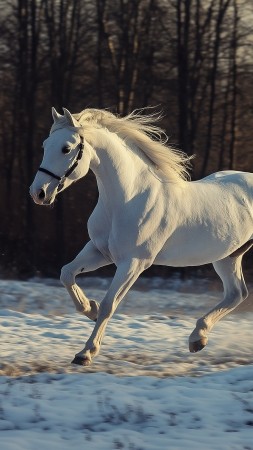 white horse wallpaper, equestrian, grazing, background for mobile wallpaper (vertical)