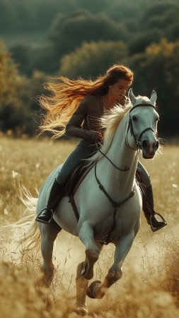white horse wallpaper, countryside, riding, background for mobile wallpaper (vertical)