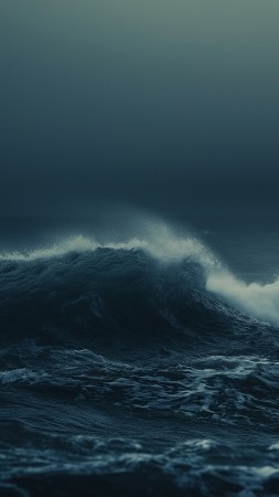 deep ocean wallpaper, crashing waves, fierce wind, background for mobile wallpaper (vertical)