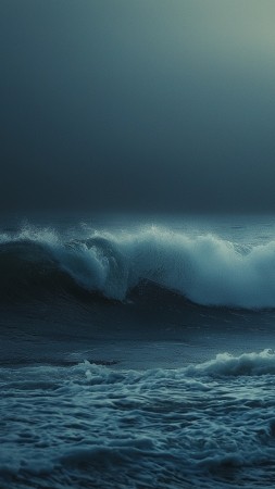 deep ocean wallpaper, crashing waves, ominous sky, background for mobile wallpaper (vertical)