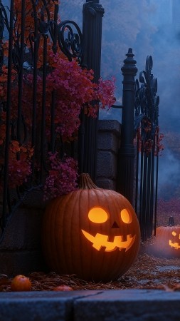 Halloween wallpaper, pumpkin patch, autumn festivities, background for mobile wallpaper (vertical)