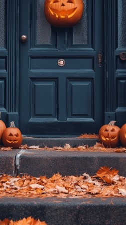 Halloween wallpaper, trick or treat, pumpkin patch, background for mobile wallpaper (vertical)