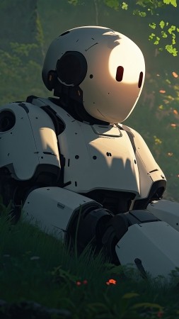 Robot wallpaper, wild, lost, background for mobile wallpaper (vertical)