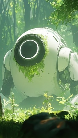 Robot wallpaper, wild, lost, background for mobile wallpaper (vertical)