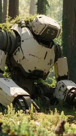 Robot wallpaper, wild, wilderness, background for mobile wallpaper (vertical)