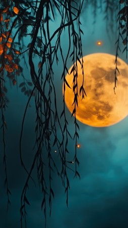 Halloween night wallpaper, haunting, mysterious, background for mobile wallpaper (vertical)