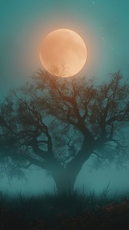 Halloween night wallpaper, moonlit, chilling, background for mobile wallpaper (vertical)