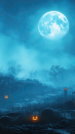 Halloween night wallpaper, full moon, chilling, background for mobile wallpaper (vertical)