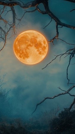 Halloween night wallpaper, moonlight, mystical, background for mobile wallpaper (vertical)