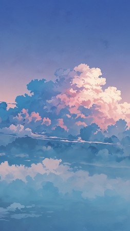 anime sky wallpaper, pastel blue, soft hues, background for mobile wallpaper (vertical)
