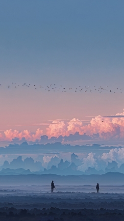 anime sky wallpaper, pastel blue, soft hues, background for mobile wallpaper (vertical)