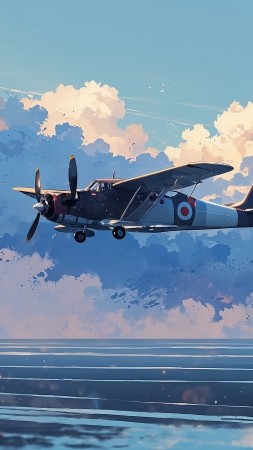 propeller plane wallpaper, uplifting, blue sky, background for mobile wallpaper (vertical)