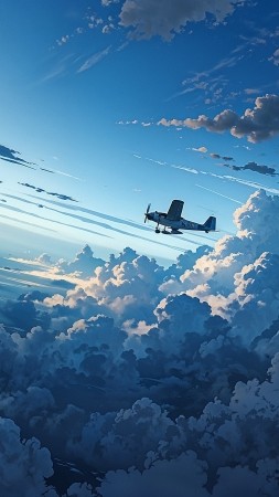 propeller plane wallpaper, inspiring journey, adventurous flight, background for mobile wallpaper (vertical)