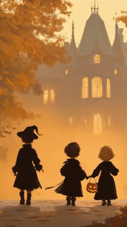 October wallpaper, whimsical, festive, background for mobile wallpaper (vertical)