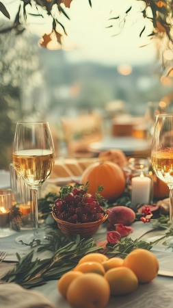thanksgiving meal wallpaper, rustic, family feast, background for mobile wallpaper (vertical)