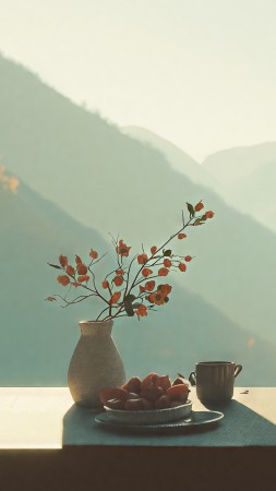 thanksgiving table wallpaper, cozy home, family gathering, background for mobile wallpaper (vertical)