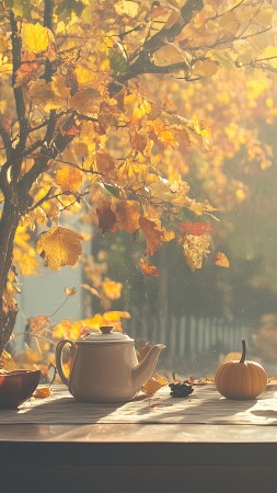 thanksgiving table wallpaper, cozy home, fall harvest, background for mobile wallpaper (vertical)