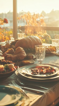 thanksgiving meal wallpaper, rustic, family gathering, background for mobile wallpaper (vertical)