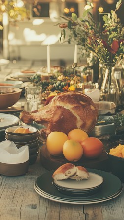 thanksgiving meal wallpaper, rustic, family feast, background for mobile wallpaper (vertical)