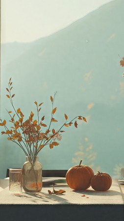 thanksgiving table wallpaper, cozy home, fall festivities, background for mobile wallpaper (vertical)