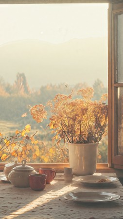 thanksgiving table wallpaper, cozy home, fall festivities, background for mobile wallpaper (vertical)