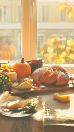 thanksgiving meal wallpaper, table, holiday dinner, background for mobile wallpaper (vertical)