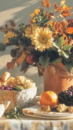 thanksgiving meal wallpaper, table, family celebration, background for mobile wallpaper (vertical)