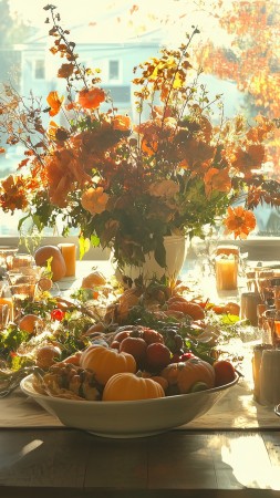 rustic decor wallpaper, festive celebration, rustic table, background for mobile wallpaper (vertical)