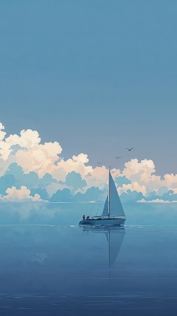 blue sky wallpaper, boat, sailing boat, background for mobile wallpaper (vertical)