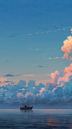 blue sky wallpaper, boat, sailing boat, background for mobile wallpaper (vertical)