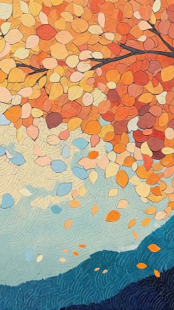 autumn decor wallpaper, nature painting, fall foliage, background for mobile wallpaper (vertical)