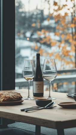 living room wallpaper, fireplace, rustic style, background for mobile wallpaper (vertical)