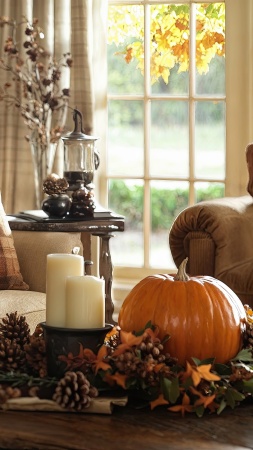 living room wallpaper, fireplace, seasonal comfort, background for mobile wallpaper (vertical)