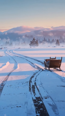 xmas wallpaper, landscape, minimalist design, background for mobile wallpaper (vertical)