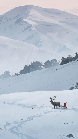 xmas wallpaper, landscape, snowy mountain, background for mobile wallpaper (vertical)