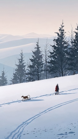 xmas wallpaper, sled, minimalist design, background for mobile wallpaper (vertical)