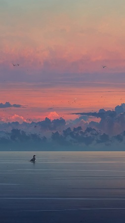 beach sunset wallpaper, sunset hour, horizon view, background for mobile wallpaper (vertical)