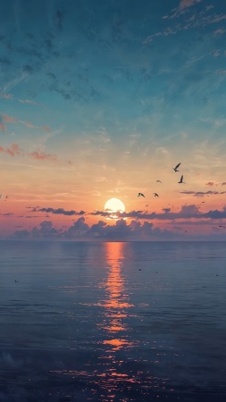 beach sunset wallpaper, sunset hour, evening sky, background for mobile wallpaper (vertical)