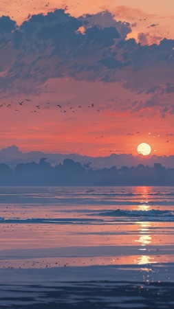 beach sunset wallpaper, sunset hour, nature's beauty, background for mobile wallpaper (vertical)